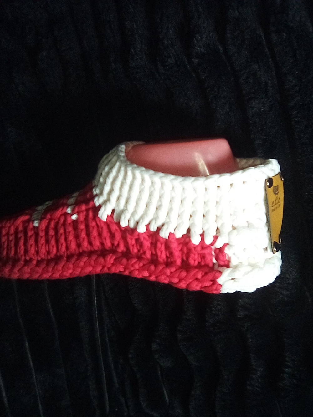 Handmade Red and White Crochet Slipper